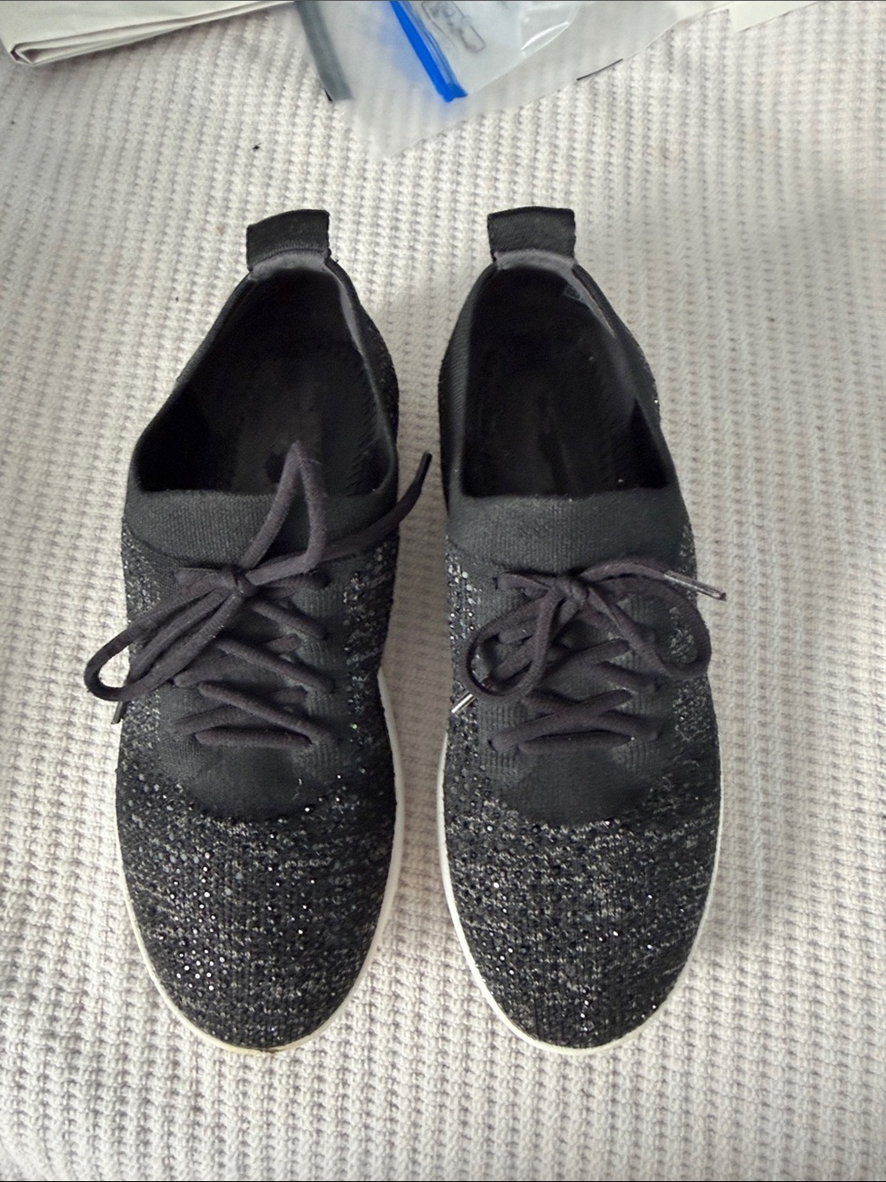 Women’s Fitflop Black Knit Lace-Up Sneakers with Sparkle Detail